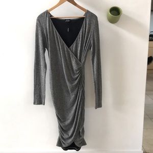 Bardot Faux Wrap Style Long Sleeve Dress